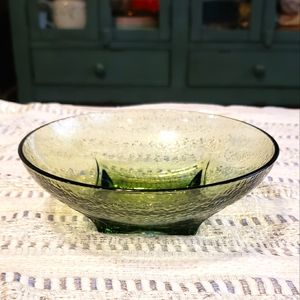 Vintage Hazel Atlas Capri Colony Green Olive Hammered Glass Bowl
